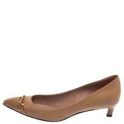 مملوكة مسبقًا حذاء كعب عالي غوتشي مقدمة بيج مرصعة جلد بيج مقاس 37.5 