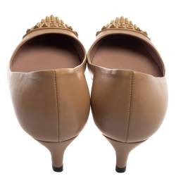 مملوكة مسبقًا حذاء كعب عالي غوتشي مقدمة بيج مرصعة جلد بيج مقاس 37.5 