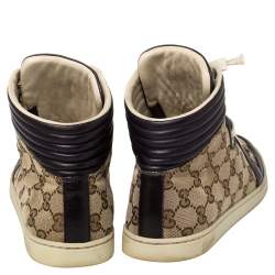 Pre Owned حذاء رياضى غوتشى مرتفع من أعلى جلد وكانفاس جى جى بيج مقاس 36.5 