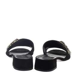 Pre Owned صندل غوتشى سلايد هورسبيت كريستال ماكسيم سويدى أسود مقاس 40