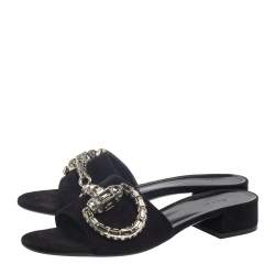 Pre Owned صندل غوتشى سلايد هورسبيت كريستال ماكسيم سويدى أسود مقاس 40