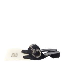 Pre Owned صندل غوتشى سلايد هورسبيت كريستال ماكسيم سويدى أسود مقاس 40