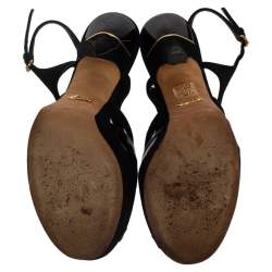 Pre Owned صندل غوتشى فتحة كعب نعل سميك جلد لامع وسويدى أسود مقاس 38