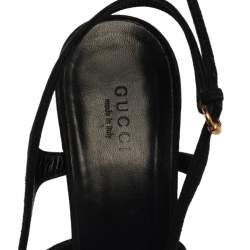 Pre Owned صندل غوتشى فتحة كعب نعل سميك جلد لامع وسويدى أسود مقاس 38