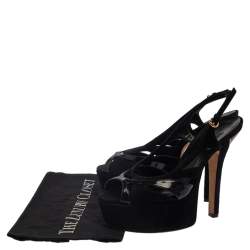 Pre Owned صندل غوتشى فتحة كعب نعل سميك جلد لامع وسويدى أسود مقاس 38