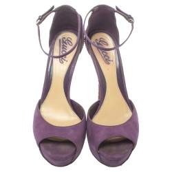 مملوكة مسبقًا صندل غوتشى سيور كاحل زخرفة سويدى بنفسجى مقاس 37