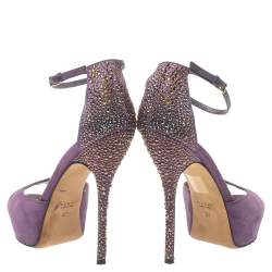 مملوكة مسبقًا صندل غوتشى سيور كاحل زخرفة سويدى بنفسجى مقاس 37