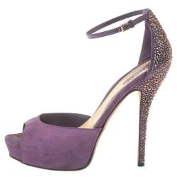 مملوكة مسبقًا صندل غوتشى سيور كاحل زخرفة سويدى بنفسجى مقاس 37