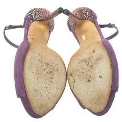 مملوكة مسبقًا صندل غوتشى سيور كاحل زخرفة سويدى بنفسجى مقاس 37