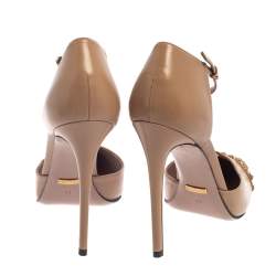 Pre Owned Gucci Beige Leather Coline Studded T Strap Pumps Size 41