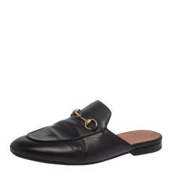 مملوكة مسبقًا Gucci Black Leather Princetown Sandals Size 38