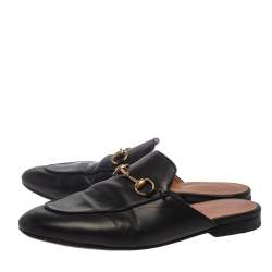 مملوكة مسبقًا Gucci Black Leather Princetown Sandals Size 38