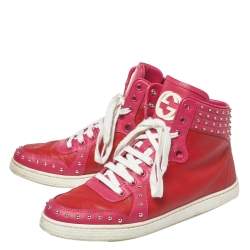 Pre Owned Gucci Two Tone Studded GG Leather Dapper Dan High Top Sneakers Size 39.5