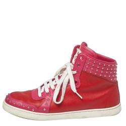 Pre Owned Gucci Two Tone Studded GG Leather Dapper Dan High Top Sneakers Size 39.5