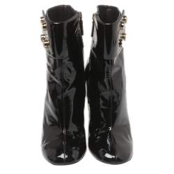 Pre Owned Gucci Black Patent Leather Vernice Ankle Boots Size 36.5