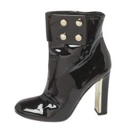 Pre Owned Gucci Black Patent Leather Vernice Ankle Boots Size 36.5