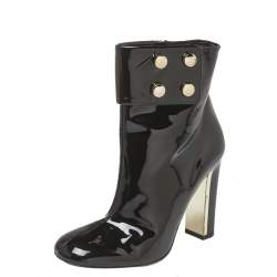 Pre Owned Gucci Black Patent Leather Vernice Ankle Boots Size 36.5