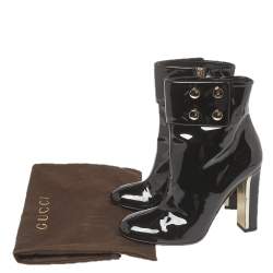 Pre Owned Gucci Black Patent Leather Vernice Ankle Boots Size 36.5