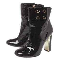 Pre Owned Gucci Black Patent Leather Vernice Ankle Boots Size 36.5