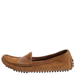 مملوكة مسبقًا Gucci Beige Suede And Guccissima Leather Slip On Loafers Size 37