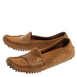 مملوكة مسبقًا Gucci Beige Suede And Guccissima Leather Slip On Loafers Size 37