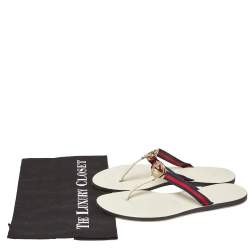 Pre Owned Gucci White Canvas GG Web Thong Slide Sandals Size 38.5