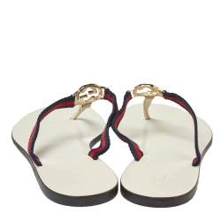 Pre Owned Gucci White Canvas GG Web Thong Slide Sandals Size 38.5