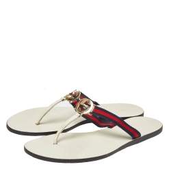 Pre Owned Gucci White Canvas GG Web Thong Slide Sandals Size 38.5