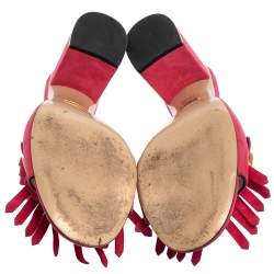Pre Owned Gucci Pink Suede Leather GG Marmont Fringe Detail Open Toe Sandals Size 40