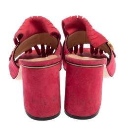 Pre Owned Gucci Pink Suede Leather GG Marmont Fringe Detail Open Toe Sandals Size 40