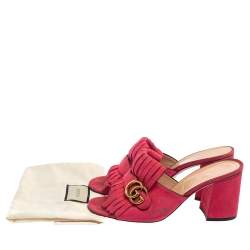 Pre Owned Gucci Pink Suede Leather GG Marmont Fringe Detail Open Toe Sandals Size 40
