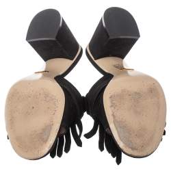 مملوكة مسبقًا Gucci Black Suede GG Marmont Fringe Mules Size 40