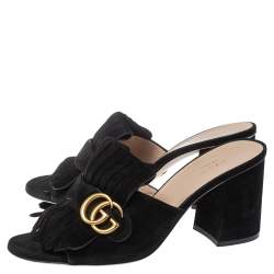 مملوكة مسبقًا Gucci Black Suede GG Marmont Fringe Mules Size 40