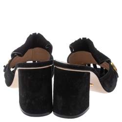 مملوكة مسبقًا Gucci Black Suede GG Marmont Fringe Mules Size 40