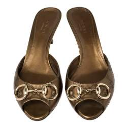 مملوكة مسبقًا صندل سلايد غوتشي مزين هورسبيت جلد غوتشيسيما بني مقاس 37.5