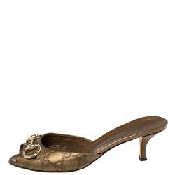 مملوكة مسبقًا صندل سلايد غوتشي مزين هورسبيت جلد غوتشيسيما بني مقاس 37.5