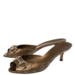 مملوكة مسبقًا صندل سلايد غوتشي مزين هورسبيت جلد غوتشيسيما بني مقاس 37.5