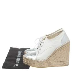 مملوكة مسبقًا Gucci White/Silver Leather GG Logo Pilar Espadrille Wedges Size 36