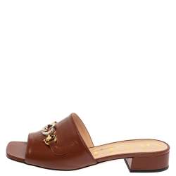 مملوكة مسبقًا Gucci Brown Leather Zumi Slide Sandal Size 37.5