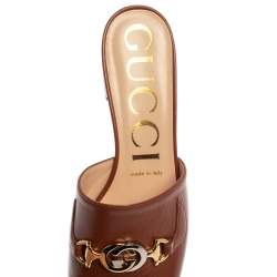 مملوكة مسبقًا Gucci Brown Leather Zumi Slide Sandal Size 37.5