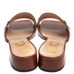 مملوكة مسبقًا Gucci Brown Leather Zumi Slide Sandal Size 37.5