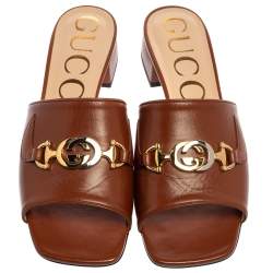 مملوكة مسبقًا Gucci Brown Leather Zumi Slide Sandal Size 37.5