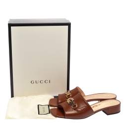 مملوكة مسبقًا Gucci Brown Leather Zumi Slide Sandal Size 37.5