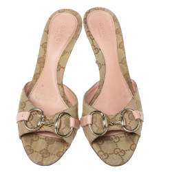 مملوكة مسبقًا حذاء غوتشي نيو هوليوود حلية هورسبت كانفاس جي جي بيج و وردي مقاس 35.5