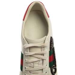 Gucci White Leather Embossed Python Trim Web Detail Embellishment Ace Low Top Sneakers Size 40