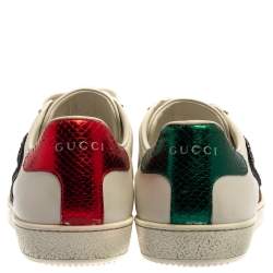 Gucci White Leather Embossed Python Trim Web Detail Embellishment Ace Low Top Sneakers Size 40