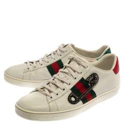 Gucci White Leather Embossed Python Trim Web Detail Embellishment Ace Low Top Sneakers Size 40