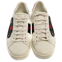 Gucci White Leather Embossed Python Trim Web Detail Embellishment Ace Low Top Sneakers Size 40