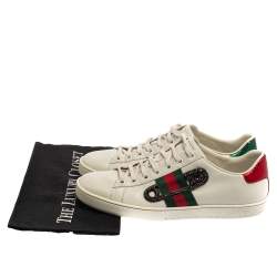Gucci White Leather Embossed Python Trim Web Detail Embellishment Ace Low Top Sneakers Size 40