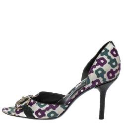 Pre Owned صندل غوتشي دورسي هورسبي ساتان ثلاثي اللون نمط مطبوع مقاس 36